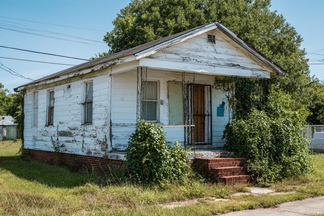 Condemned house in North Carolina showing exterior neglect and code violations