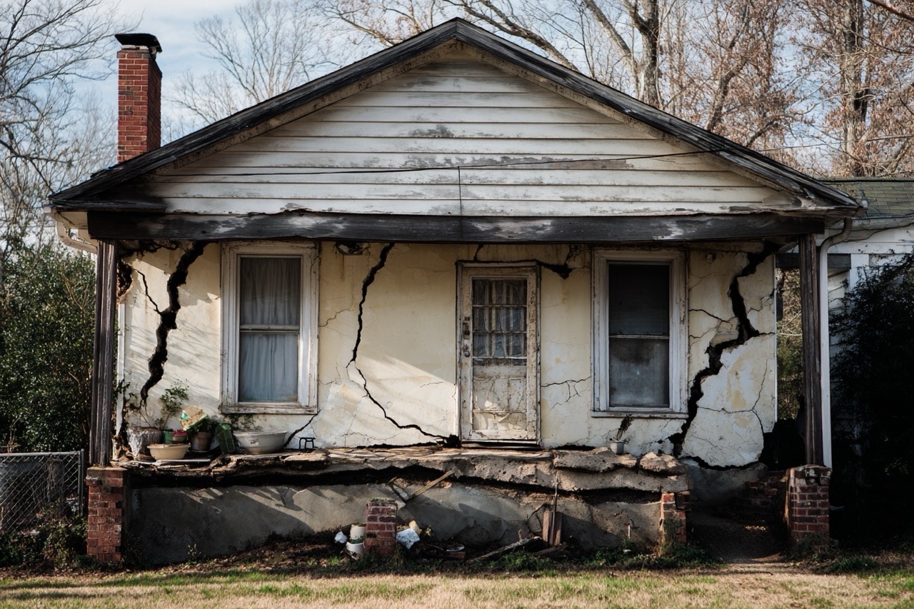Structural damage visible on condemned property in North Carolina